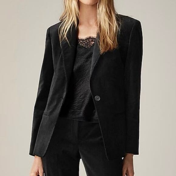 J.Crew Single Breasted Alexandra Sleek Velvet Black Blazer Size 0 NWT - Picture 1 of 11